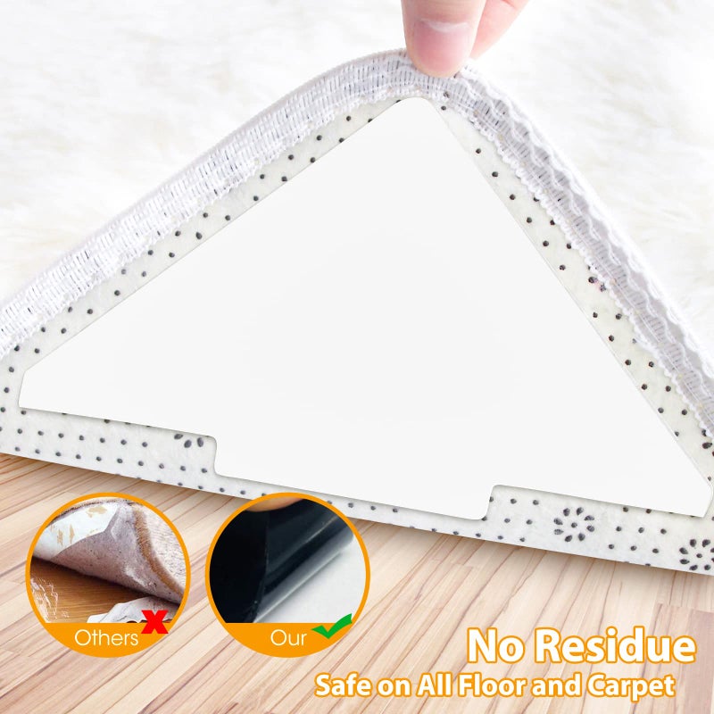 Sahhika Rug Tape, 10 Pcs Double Sided Non Slip Reusable Rug Stopper, Washable Rug Pad Grippers for Hardwood Floors, Tile Floors, Carpets, Floor Mats, Wall (White) - Image 4